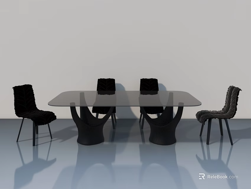 Modern Sliding Door Design For Dining Room With Glass Table And Black Chairs 3d model 