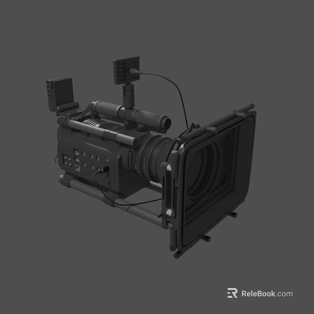 Professional Digital Camera Body With Lens Handle Monitor And Mounting Bracket 3d model 