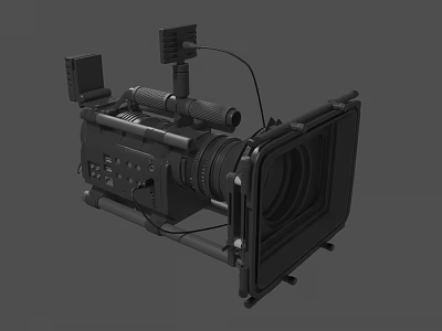 Professional Digital Camera Body With Lens Handle Monitor And Mounting Bracket 3d model