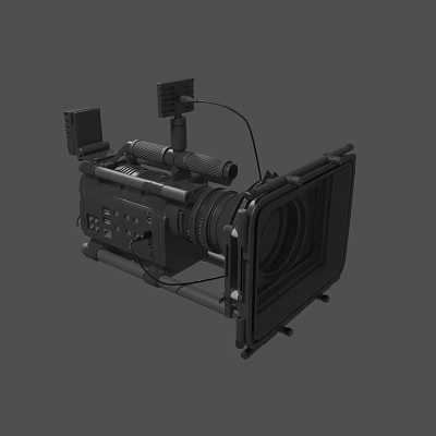 Professional Digital Camera Body With Lens Handle Monitor And Mounting Bracket 3d model