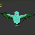 Vibrant Green and Blue Stained Glass Hummingbird Painting Featuring Spread Wings on Gray Background