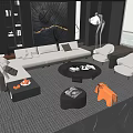 Modern Sofa and Coffee Table Set with Armchairs Floor Lamp Decorative Painting and Rug