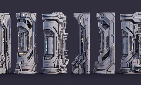 Sci-fi Pillar Column Sci-fi Parts Components Sci-fi Building Pillar Components Future Spaceship Components Parts Pillar Cyberpunk Pillar Parts 3d model