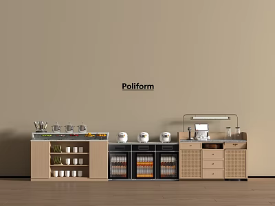 Poliform Modern Sideboard With Open Shelves Drawers And Tableware Display Setup 3d model