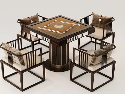 Modern Wooden Table and Chair Set with Square Top and Cushioned Seats for Living Room 3d model
