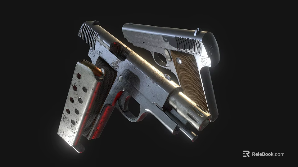 Vintage Metal Pistol Featuring Detachable Magazine And Detailed Grip Design 3d model 