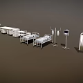 Essential Medical Equipment in Hospital Ward Featuring Beds Oxygen Cylinders and Patient Monitor