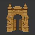 Yellow Noble Lod Archway Model With Arched Door Spire Decorations And Serpent Carvings