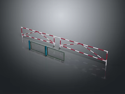 Scenic Landscape Featuring Red And White Striped Railing Blue Pillars Glass Platform With Reflection 3d model