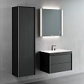 Modern Wall Mounted Washbasin Vanity With Black Cabinet And LED Mirror