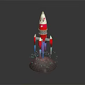 Red And White Rocket Launching From Moon Surface With Flames During Space Exploration