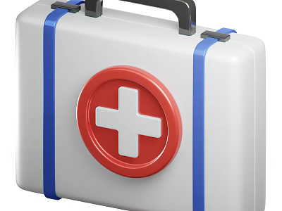 White Medical First Aid Kit With Blue Straps And Red Cross Design 3d model