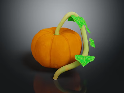 Fresh Orange Pumpkin with Green Vine and Leaves on Dark Background 3d model