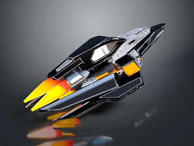 Futuristic Spacecraft With Sleek Black Silver Orange And Yellow Aerodynamic Design 3d model