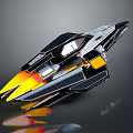 Futuristic Spacecraft With Sleek Black Silver Orange And Yellow Aerodynamic Design