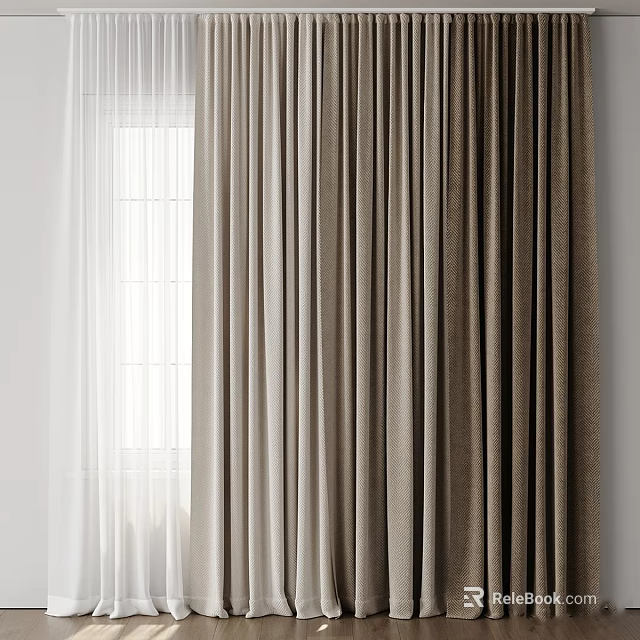 Elegant Window Curtains With Sheer Panels And Neutral Drapes For Interior Decor 3d model