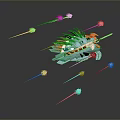 3D Rendering of Futuristic Spaceship With Small Drones Flying in Dark Background