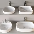 Modern Double White Washbasins In Bathroom With Silver Faucets On Gray Countertop