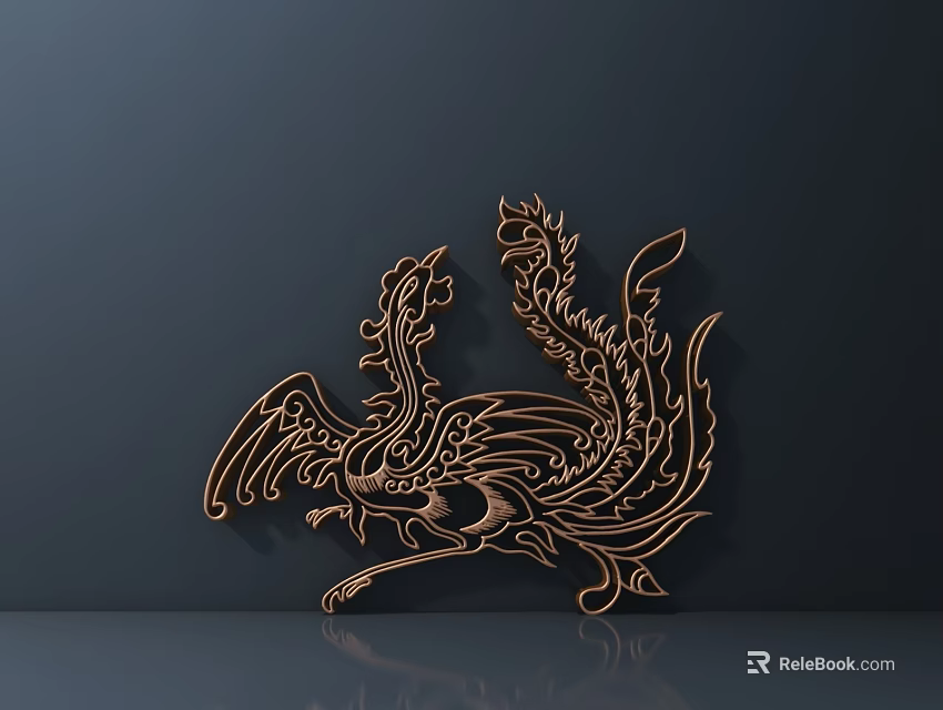 Golden Dragon Shaped Carving With Intricate Details And Elaborate Lines On Dark Background 3d model 