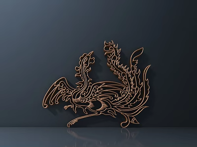 Golden Dragon Shaped Carving With Intricate Details And Elaborate Lines On Dark Background 3d model