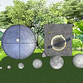 New Moon Series Outdoor Lights With Moon Shaped Spherical Designs In Garden Green Plants