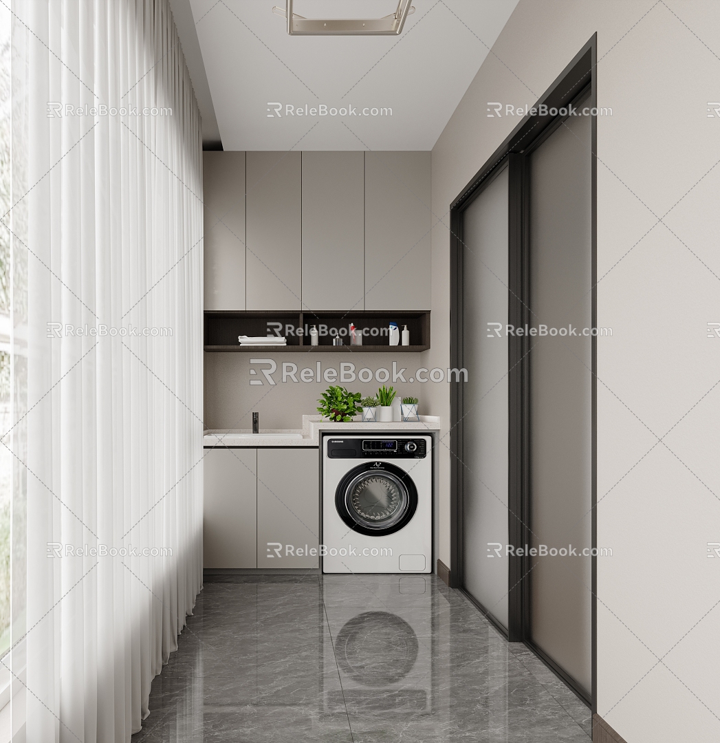 Balcony Laundry Cabinet Living Balcony Fashion Light Luxury 3d model