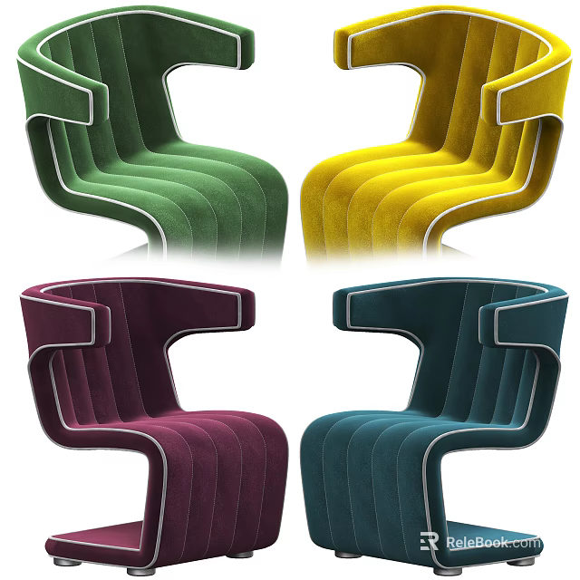 Modern Leisure Accent Chairs In Multiple Colors With Velvet Upholstery And Sleek Armrest Lines 3d model 