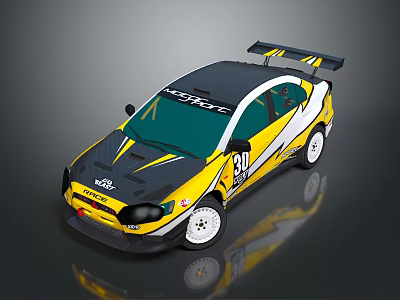 Yellow And Black Racing Car With Rear Spoiler Number 30 And Koni Logo 3d model