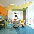 Modern Dental Clinic Interior With Blue Floor White Cabinets And Dental Equipment