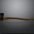 Vintage Axe With Wooden Handle And Rustic Metal Head On Reflective Surface