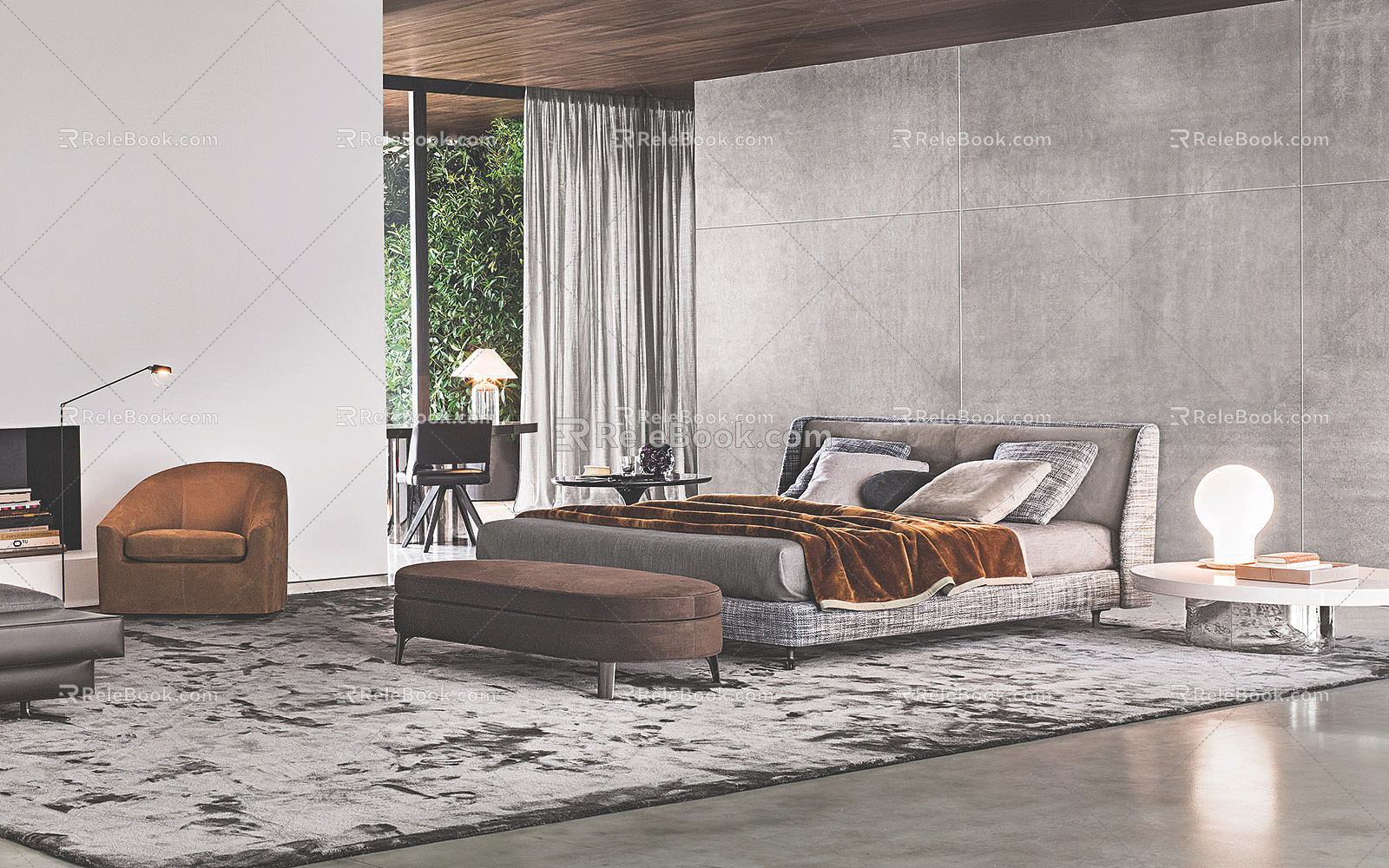 Modern Minotti double bed 3d model