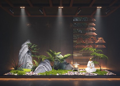 New Chinese Style Indoor Landscape Sits Moss Device Art Moss Plant Heap 3d model