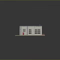 Small Building Model With Blue Roof White Walls Windows And Red Elements On Platform Base