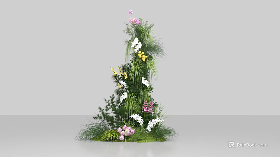 Vertical Floral Display With Pink White Yellow Flowers And Green Foliage 3d model 