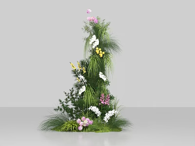 Vertical Floral Display With Pink White Yellow Flowers And Green Foliage 3d model