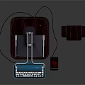 Vintage Computer System With Round Monitor Keyboard Red Button And Brunswick Speaker