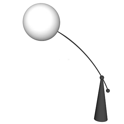 Modern Minimalist Floor Lamp with Spherical Shade Curved Arm and Conical Base 3d model