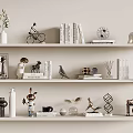 Modern Decorative Ornament Combination On Shelves With Books Sculptures Vases Geometric Animal Figures