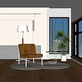 Modern Interior Decorative Ornament Combination With Beige Tufted Chair Black Bird Ornament And Palm Plant