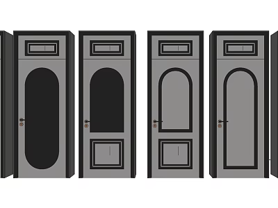 Swing Doors In Open And Closed States With Arched Design Black Frame And Gray Panel 3d model