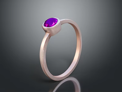Rose Gold Ring With Purple Gemstone Simple Design For Daily Wear 3d model