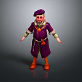 3D Fantasy Character With Purple Robe Hat Beard And Orange Boots