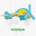 Airplane Shaped Blue Yellow Chandelier With Three White Bulbs For Kids Room