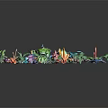 Colorful Cartoon Plant Scene With Vibrant Leaves Flowers And Cute Mushroom Shapes