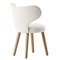 Modern Accent Chair with Ivory Fleece Fabric Curved Backrest and Solid Wood Slim Legs