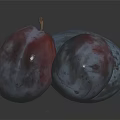 Three Fresh Ripe Blue Purple Shiny Plums with Reflections on Dark Background