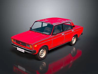 Red Classic Vintage Car Featuring Rusted Exterior And Retro Design Elements 3d model