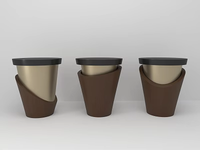Modern Side Tables With Three Units Wooden Base And Black Top Design 3d model