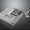 Classic Vintage Tape Player Device With Control Panel Knobs Red Buttons And Gray White Design