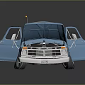 Vintage Blue Pickup Truck With Open Hood And Exposed Engine